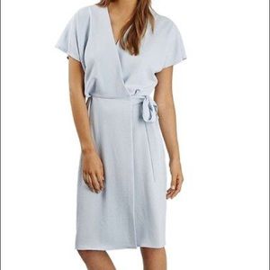 Topshop dusty mint blue color midi wrap surplice crepe dress